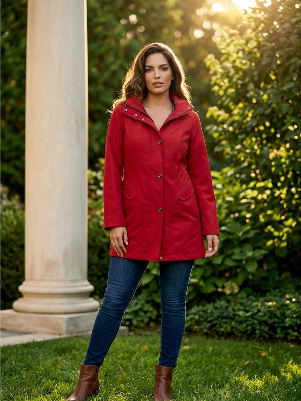 Kristen Blake Red Mid-Length Trench Coat Large